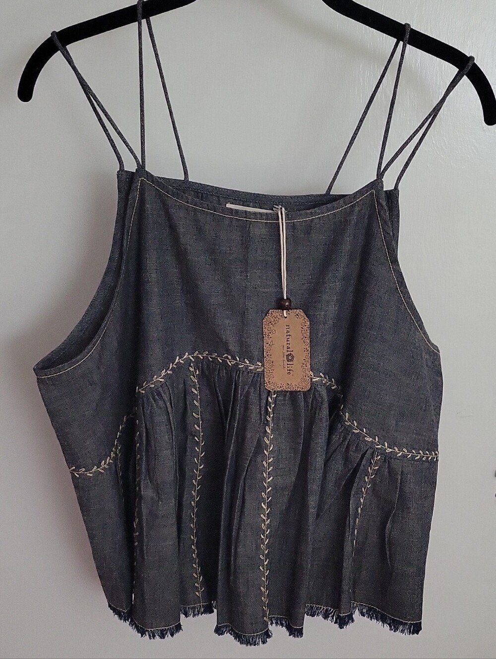NATURAL LIFE Denim Embroidered Peplum Cami